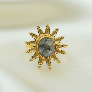 Black Rutile <b>Quartz</b> Sunburst <b>Ring</b> 925 Sterling Silver Rose Gold Yellow Gold Plated Handmade Statement Floral Design <b>Ring</b> for her - Product Image 1