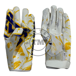 Premium American Football Receiver Lineman Gloves Pro Grip <b>Sticky</b> Rubber Bladder High Air Retention Leather <b>Hook</b> Loop Closure - Product Image 2