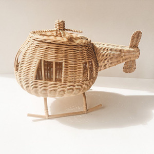 Jouet pour enfants fabriqué à la main, petit avion en rotin pour bébés, design mignon, avions et hélicoptères tressés - Product Image 4