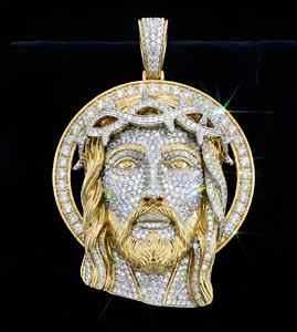 Pendentif RCK Global Iced Jesus Face en argent sterling 925 plaqué or avec micro-incrustation de moissanite VVS1 taille brillant, bijoux religieux - Product Image 1
