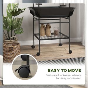 Supporto Mobile Moderno in Acciaio Inossidabile per Uccelli con Ruote, Posatoi Grigio Scuro, Vassoio Estraibile per Piccoli Pappagalli, Uso Interno, Ciotole per Cibo - Product Image 5