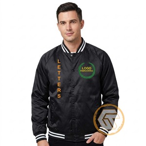 GREEK TREASURES Men's Omega Satin Varsity Jacket Customizable Breathable Stand Collar <b>Covered</b> <b>Button</b> Closure 140g Fabric - Product Image 1