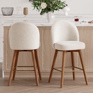 Factory Direct Luxury Boucle Counter <b>Stool</b> Commercial Restaurant Dining Wooden Bar Furniture High Chair - Product Image 1