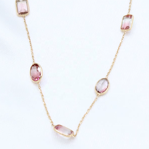 Collier ras du cou tendance en or jaune massif 18 carats fait main, avec maillons et pierres précieuses multi-tourmalines facettées, idéal pour les mariages féminins – Meilleure vente - Product Image 2
