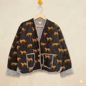 Handmade <b>Quilted</b> Kantha Jacket Vintage Reversible Cotton Sari Coat Sustainable Bohemian Women's <b>Winter</b> Outerwear - Product Image 3