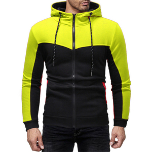 Men's <b>Red</b> Black Color Blocking Hooded Zip-Up Sweatshirt Slim Fit Casual Autumn Wear French Terry Knitted <b>Hoodie</b> - Product Image 4