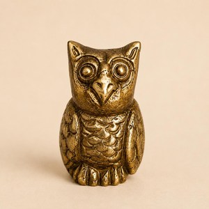 SHUBHAM Vintage Owl Figurine Brass Tone Animal Sculpture Decorative <b>Ornament</b> for Home Hotel Decor - Product Image 1
