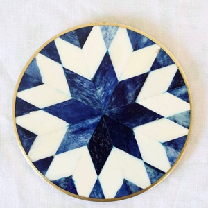Handmade Bone Inlay Coasters - Chevron Pattern Resin & Bone Mosaic Tea Coffee Cup <b>Mat</b> Luxury Marble Look Boho Tableware for Home - Product Image 4