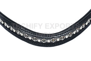 Frontal de boulangerie en cuir noir personnalisé avec cristaux de diamant argentés pour l'équitation - Product Image 3