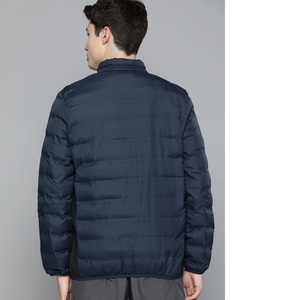 Chaqueta Acolchada Azul Marino para Hombre, Cuello Alto, Cierre Frontal con Cremallera, Resistente al Viento, Informal, para Invierno, Color Sólido, Corte Ajustado, Relleno de Poliéster - Product Image 2
