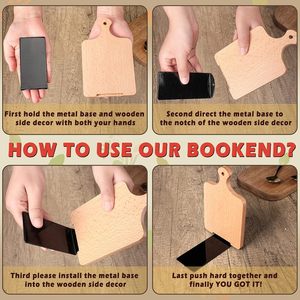 <b>Rustic</b> Wooden Bookends for Kitchen Office Cutting Board Style <b>Decorative</b> for Cookbooks Magazines Files <b>Home</b> - Product Image 5