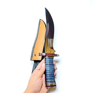 Stainless Steel Hunting Knife <b>Clip</b> Point Straight Blade 0.5mm Thick Leather Handle Camping Industrial Grade Outdoor Survival - Product Image 3