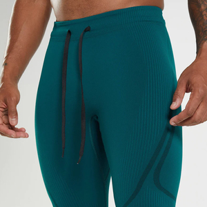 Leggings de compression intégraux pour hommes, couleur turquoise unie, taille à cordon de serrage, en Spandex et Nylon - Product Image 4