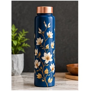 Botella de Agua de Cobre Estilo Nórdico con Diseño de Hojas Azules y Tapa de Cobre, Recipiente Portátil para Bebidas de Viaje - Product Image 5
