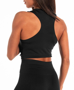 Top Corto Deportivo de Punto Negro para Mujer, Cuello Redondo, Color Sólido, Fruncido Delantero, Transpirable, de Spandex y Poliéster, Venta Caliente 2026 - Product Image 2