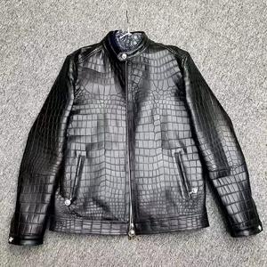 Men's PU Leather Moto <b>Biker</b> <b>Jacket</b> Stand Collar Zipper Closure Embossed Crocodile Pattern Solid Color Autumn Wear - Product Image 6