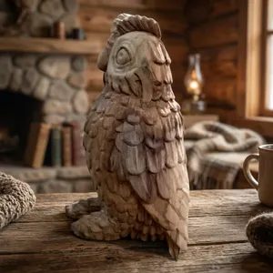 Escultura de Búho de Madera Tallada a Mano, Figura de Animal Rústica, Decoración de Mesa, Arte para Sala de Estar, Madera Natural, Ecológica, Regalo de Cumpleaños - Product Image 2