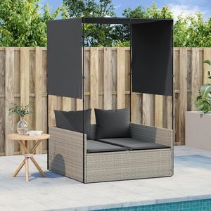 Lettino Doppio Grigio Chiaro in Rattan PE per Esterni con Cuscini Inclusi, Design Moderno - Product Image 1