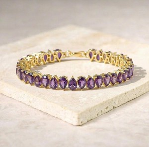 Natural Amethyst Charm <b>Bracelet</b> in Sterling Silver Gold Plated Elegant Purple Gemstone Luxury Fine Jewelry for Women - Product Image 1