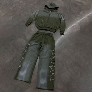 Survêtement anti-rétrécissement pour homme avec strass, personnalisable avec votre logo de marque, style oversize ample, sweat à capuche zippé à manches longues pour homme - Product Image 1