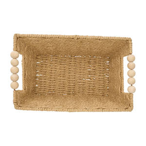 Nouvelle Arrivée Panier de Rangement en Papier avec Poignée en Perles de Bois, Bac Organisateur en Osier pour Placard, Étagère, Buanderie, Solution de Rangement Domestique - Product Image 2