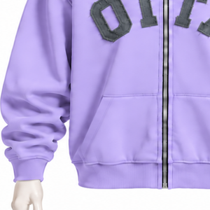 Customized <b>Light</b> Purple Mens Full Zip Hoodie Chenille <b>Letter</b> Patch Heavyweight Fleece Oversized Casual Streetwear Sweatshirt - Product Image 5