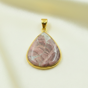 <b>Pink</b> Rhodochrosite Teardrop Pendant 925 Sterling Silver Handmade Boho <b>Healing</b> Gemstone Necklace Gold Plated Jewelry - Product Image 4