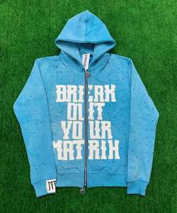 Sweat à capuche léger en coton éponge pour homme, style streetwear, uni, avec impression sérigraphiée et design blanc vieilli - Product Image 5