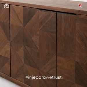 Buffet moderne en bois de noyer brun avec portes à marqueterie géométrique, meuble de rangement de luxe pour salle à manger, credenza - Product Image 6