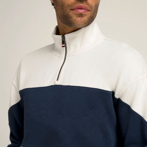 Customize Men's 100% Cotton <b>Fleece</b> Quarter Zip <b>Sweatshirt</b> With Digital Printing Paneled Design Casual Wear Oversized Fit Hoodies - Product Image 6