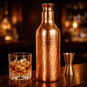 Vintage Copper Cocktail <b>Shaker</b> With Hammered Finish Portable Drinkware For Home Use - Product Image 6