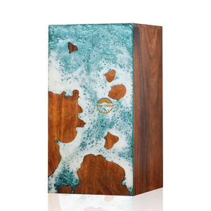 Funeral Wooden Urn with Turquoise Resin Art Handcrafted Cremation Urn for Human or Pet Ashes by AYAANS - Product Image 5