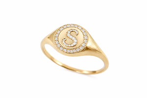 Bague signet monogramme initial en or massif 14 carats avec diamant de laboratoire, lettre personnalisée, halo, cadeau, bague sur mesure, bague quotidienne - Product Image 3