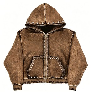 Sudadera con cremallera completa de felpa francesa al por mayor, proveedor de logotipos personalizados para marcas de ropa casual para hombre en EE. UU. - Product Image 3