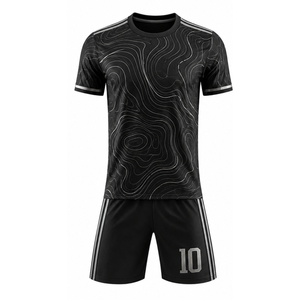 Classic Black Soccer Uniform Set <b>Silver</b> Marble Topographic Sublimated Football Jersey & <b>shorts</b> - Product Image 1
