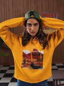 Sweat à capuche jaune pour femme en toile polyester/coton, anti-boulochage, respirant, décontracté, hiver/printemps/automne, personnalisable par FASHION VAULT - Product Image 2