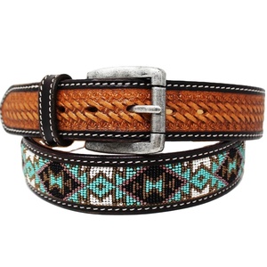 Custom Made Cow Boy Western American Cow <b>Leather</b> Western Beaded Belt With Hand <b>Tooled</b> <b>Work</b> Manufacturer for Men & Women - Product Image 1