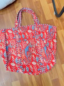 Wholesale Jaipur Hand Block Printed Quilted <b>Handbag</b>, Coral Reef & Seashell Pattern Cotton Tote <b>Bag</b> for Beach & <b>Travel</b> - Product Image 2