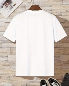 Men's White O-Neck Short Sleeve T-Shirt Regular Fit Casual Style 100% Cotton Jersey Fabric Solid Color Plain Dyed Knitted - Product Image 2