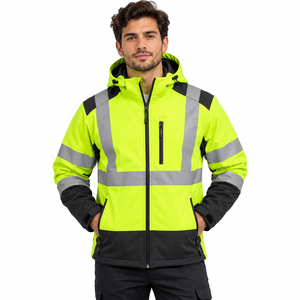 <b>Men</b> High Visibility <b>Reflective</b> Softshell <b>Jacket</b> Waterproof Windproof Hooded Construction Safety Workwear <b>Jacket</b> - Product Image 1