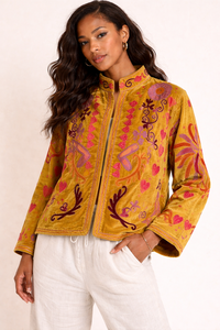 Chaqueta Bomber Estilo Boho para Mujer, Bordada a Mano, de Algodón Sujani, Acolchada de Terciopelo, Estilo Étnico Vintage, Venta al Por Mayor, Artesanal - Product Image 2