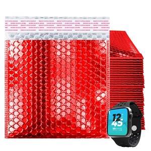 Pacco 250 bollettini a bolle metallici rossi 6X6.25 pollici in alluminio busta in polietilene per imballaggi impermeabili di gioielli - Product Image 1