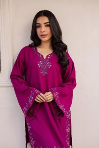 Kurta en coton pour femmes, coupe ample, longueur normale, broderie traditionnelle, vêtements ethniques violets, style Inde Pakistan, tenue décontractée pour les fêtes - Product Image 1