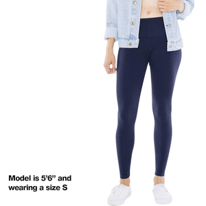 Run Apparel's High Waist Full Length Solid Navy Yoga <b>Leggings</b> <b>With</b> <b>Pockets</b> Seamless Elastic Waist Four-Way Stretch Yoga <b>Leggings</b> - Product Image 2