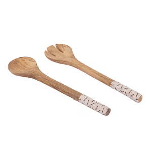 Ensemble de cuillères en bois de style nordique avec manche en écorce de bouleau, couleur personnalisée, pour servir des salades et du riz - Product Image 1