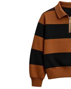 Sudadera con Cierre de Cremallera y Rayas Marrón y Negro para Hombre, Cuello Camisero, Felpa, Informal, Invierno, Fabricante OEM Personalizado - Product Image 3