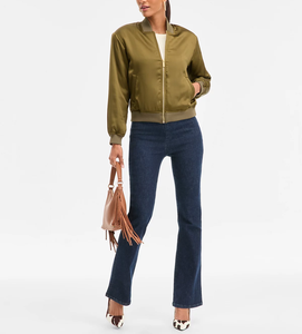 Women's Stylish <b>Lined</b> Short Casual Satin Bomber Jacket Lightweight Zipper Pocket <b>Coat</b> for Autumn/Spring Everyday Wear - Product Image 4