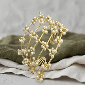 Gorgeous Golden Floral Motif Luxury Clover Design <b>Boho</b>-Inspired Brass Gold Women's Girls Engagement Wedding Party Gift <b>Bracelet</b> - Product Image 1