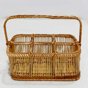 Porte-bouteilles en bambou fait main, panier en osier avec poignée pour la maison, le camping et la présentation - Product Image 1