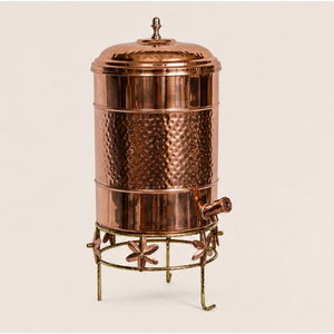Distributeur d'eau en cuivre pur avec support et robinet, réservoir d'eau ayurvédique martelé artisanal pour la maison et le bureau, pot de stockage d'eau - Product Image 5